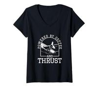Women's Powered By Coffee and Thrust Funny Space Aerospace Engineers V-Neck T-Shirt