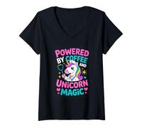 Women's Powered by Coffee and Unicorn Magic Nurse V-Neck T-Shirt