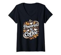 Womens Powered by Coffee Java Lover V-Neck T-Shirt