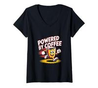 Womens Powered by Coffee Running Cup Design for Caffeine Lovers V-Neck T-Shirt
