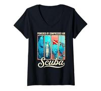 Women's Powered By Compressed Air Scuba Flag Dive V-Neck T-Shirt