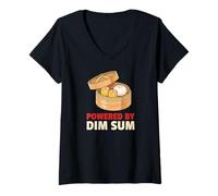 Women's Powered by Dim Sum - Funny Dumpling Foodie V-Neck T-Shirt