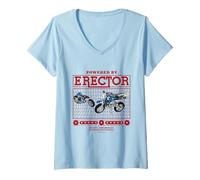 Womens Powered by Erector 5-in-1 Model Motorcycle Retro V-Neck T-Shirt