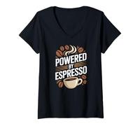 Womens Powered by Espresso Coffee Beans Mug Lover V-Neck T-Shirt
