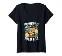 Womens Powered by Iced Tea Refreshing Drink Quote V-Neck T-Shirt