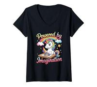 Womens Powered by Imagination Unicorn Inspiring Positive Kids V-Neck T-Shirt