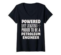 Women's Powered by Jesus Proud to be Petroleum Engineer Christian V-Neck T-Shirt