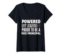 Women's Powered by Jesus Proud to be Vice Principal Christian V-Neck T-Shirt
