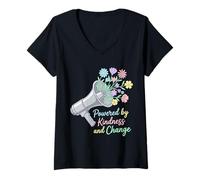 Women's Powered By Kindness and Change Activist Peace V-Neck T-Shirt