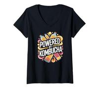 Womens Powered by Kombucha Beverage Motivation V-Neck T-Shirt