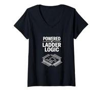 Women's Powered by Ladder Logic PLC Programmer Engineer V-Neck T-Shirt