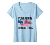 Women's Powered By Liberal Tears Flag Anti Liberal Make Liberals Cry V-Neck T-Shirt