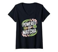 Womens Powered by Matcha Blossom Swirl Zen V-Neck T-Shirt