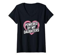 Womens Powered By My Daughters Heart Mom Dad Motivational Family V-Neck T-Shirt