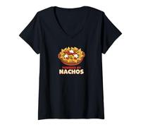 Women's Powered by Nachos Funny Foodie V-Neck T-Shirt