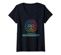 Womens Powered by Neurodiversity Brain Autism ADHD Awareness V-Neck T-Shirt