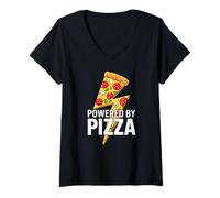 Womens Powered by Pizza Shirt Men Women Kids Pizza Lover Maker V-Neck T-Shirt