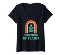 Womens Powered By Plants Arbor Day Earth Day Plant Based Vegan V-Neck T-Shirt