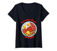 Women's Powered By Proper Full English Breakfast Funny Food V-Neck T-Shirt