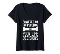 Womens Powered by Puppuccinos and Poor Life Decisions Humor V-Neck T-Shirt