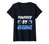Womens Powered By Qigong Ancient Energy Balance Flow V-Neck T-Shirt