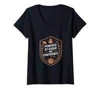 Women's Powered by Sugar and Confidence Baker Quote V-Neck T-Shirt