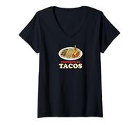 Women's Powered by Tacos Funny Street Food V-Neck T-Shirt