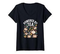 Womens Powered by Tea Enthusiasts Passion Design V-Neck T-Shirt
