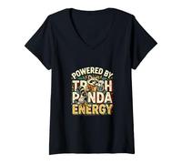 Women's Powered By Trash Panda Energy Funny Raccoon Coffee V-Neck T-Shirt