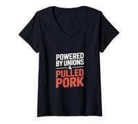 Womens Powered by Unions & Pulled Pork Labor Day V-Neck T-Shirt