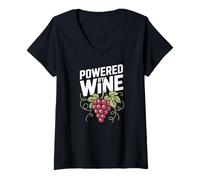 Womens Powered by Wine Grape Vine Humor V-Neck T-Shirt