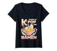 Womens Powered K-Pop and Ramen Obsession V-Neck T-Shirt