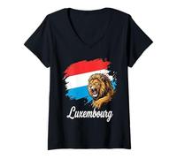 Women's Powerful Luxembourg Lion Flag Patriot Design V-Neck T-Shirt