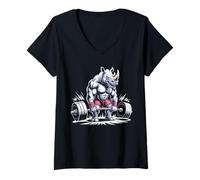 Womens Powerlifting Rhino Gym Animal Strength Training Gifts Men V-Neck T-Shirt