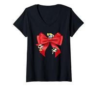 Womens Powerpuff Girls Bow Christmas V-Neck T-Shirt