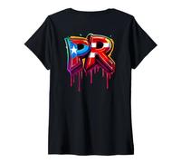 Womens PR Street Art Drip Effect Puerto Rico Patriotic Flag Cool V-Neck T-Shirt