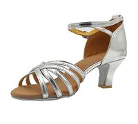 Women's Practice Ballroom Dancing Shoes Professional Performance Latin Dance Shoes Open Toe Heeled Sandals Adjustable Ankle Strap Pumps 2 in Silver