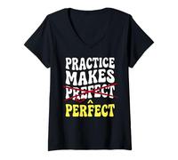 Women's Practice Makes Prefect, Perfect Funny Typo Teacher Quote V-Neck T-Shirt