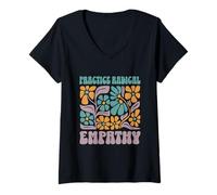 Womens Practice Radical Empathy Floral Values Design V-Neck T-Shirt