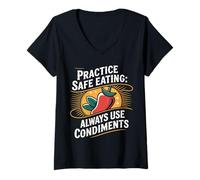 Womens Practice Safe Eating Always Use Condiments |- V-Neck T-Shirt
