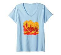 Womens Prague Charles Bridge Design, Czech Capital of Prague V-Neck T-Shirt