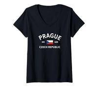Womens Prague Czech Republic Est. 1230 Czech Flag Souvenir V-Neck T-Shirt