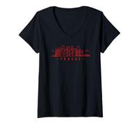Womens Prague Skyline Design, Czech Capital of Prague V-Neck T-Shirt