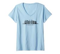 Womens Prague Skyline Design, Czech Capital V-Neck T-Shirt