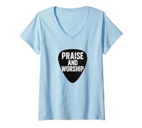 Womens Praise and Worship Vintage Guitar Pick Graphic V-Neck T-Shirt