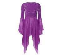 Women's Praise Dance Dress Glitter Sequin Sleeveless Gradient Mesh Irregular Hem Liturgical Worship Lyrical Outfit