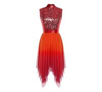Women's Praise Dance Dress Glitter Sequin Sleeveless Gradient Mesh Irregular Hem Liturgical Worship Lyrical Outfit