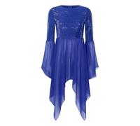 Women's Praise Dance Dress Glitter Sequin Sleeveless Gradient Mesh Irregular Hem Liturgical Worship Lyrical Outfit