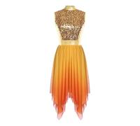 Women's Praise Dance Dress Glitter Sequin Sleeveless Gradient Mesh Irregular Hem Liturgical Worship Lyrical Outfit