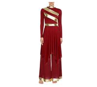 Women's Praise Dance Dress Long Sleeve Liturgical Tunic Wide Leg Pants Choir Costume